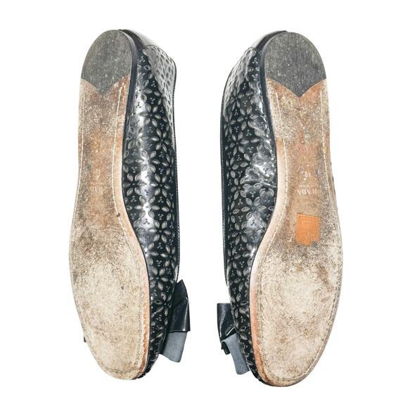 PRADA Black Patent Leather Lasercut Bow Ballet Flats Size 40 In Box - Picture 8 of 9